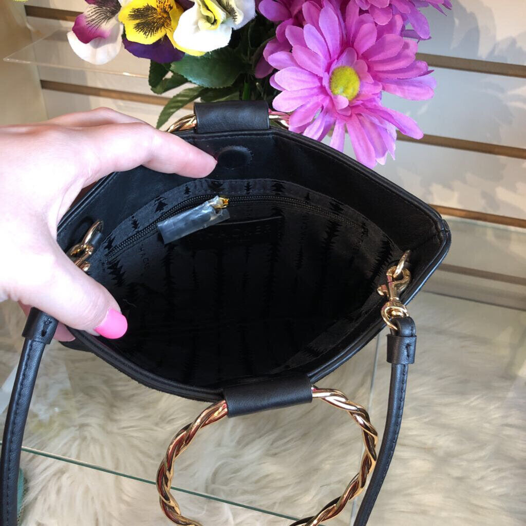 SUEDE GOLD RING HANDLE MAGNETIC CLOSURE BAG