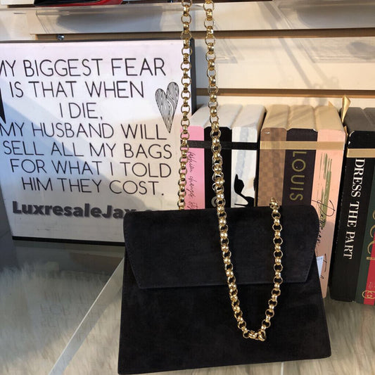 BLACK SUEDE FLAP GOLD CHAIN BAG