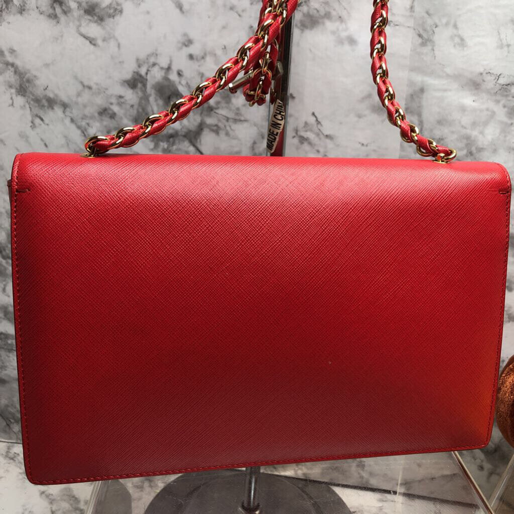 *RED LEATHER FLAP CHAIN CROSSBODY