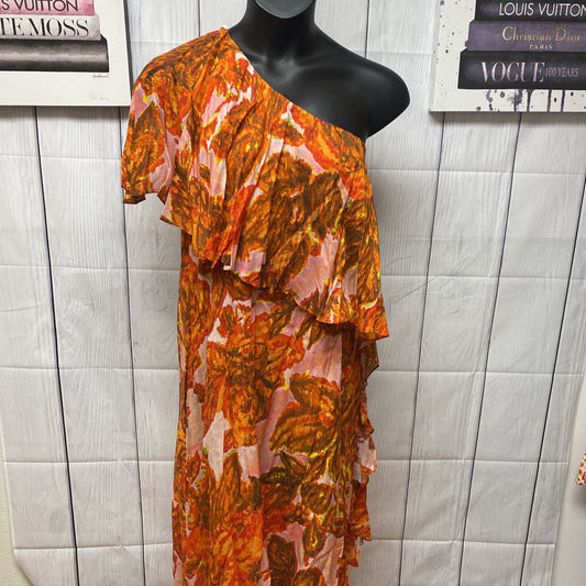 M NWT $450 FLORAL RUFFLE ONE SHOULDER DRESS