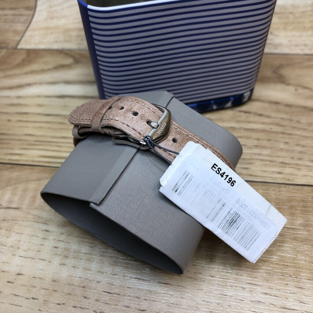 FOSSIL NIB TAN LEATHER BAND SILVER SQUARE FACE