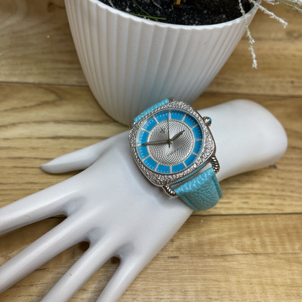 Judith Ripka Stainless Steel Silver Tone Sleeping Beauty Turquoise Watch