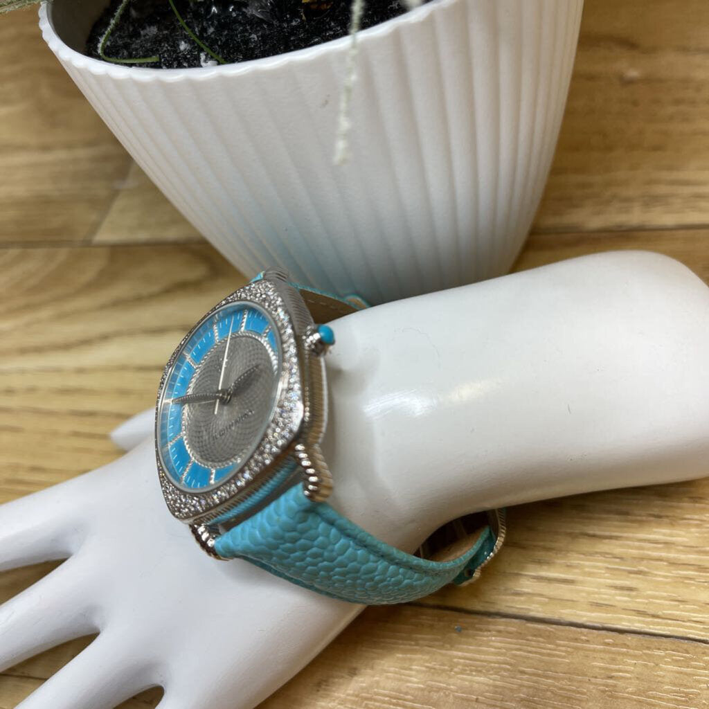 Judith Ripka Stainless Steel Silver Tone Sleeping Beauty Turquoise Watch